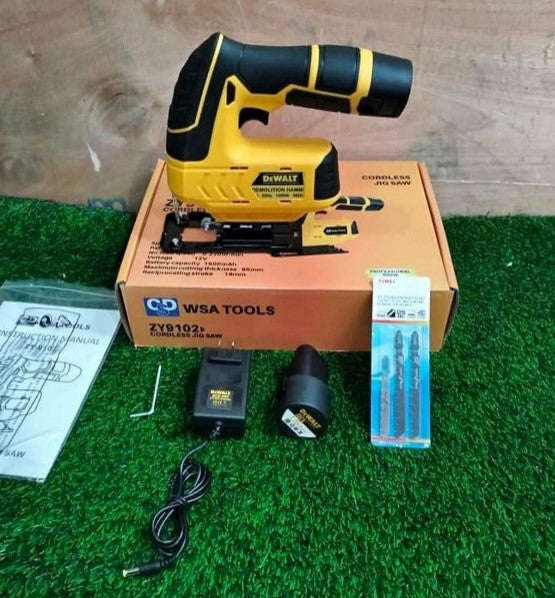 Sierra caladora inalámbrica tipo Dewalt.