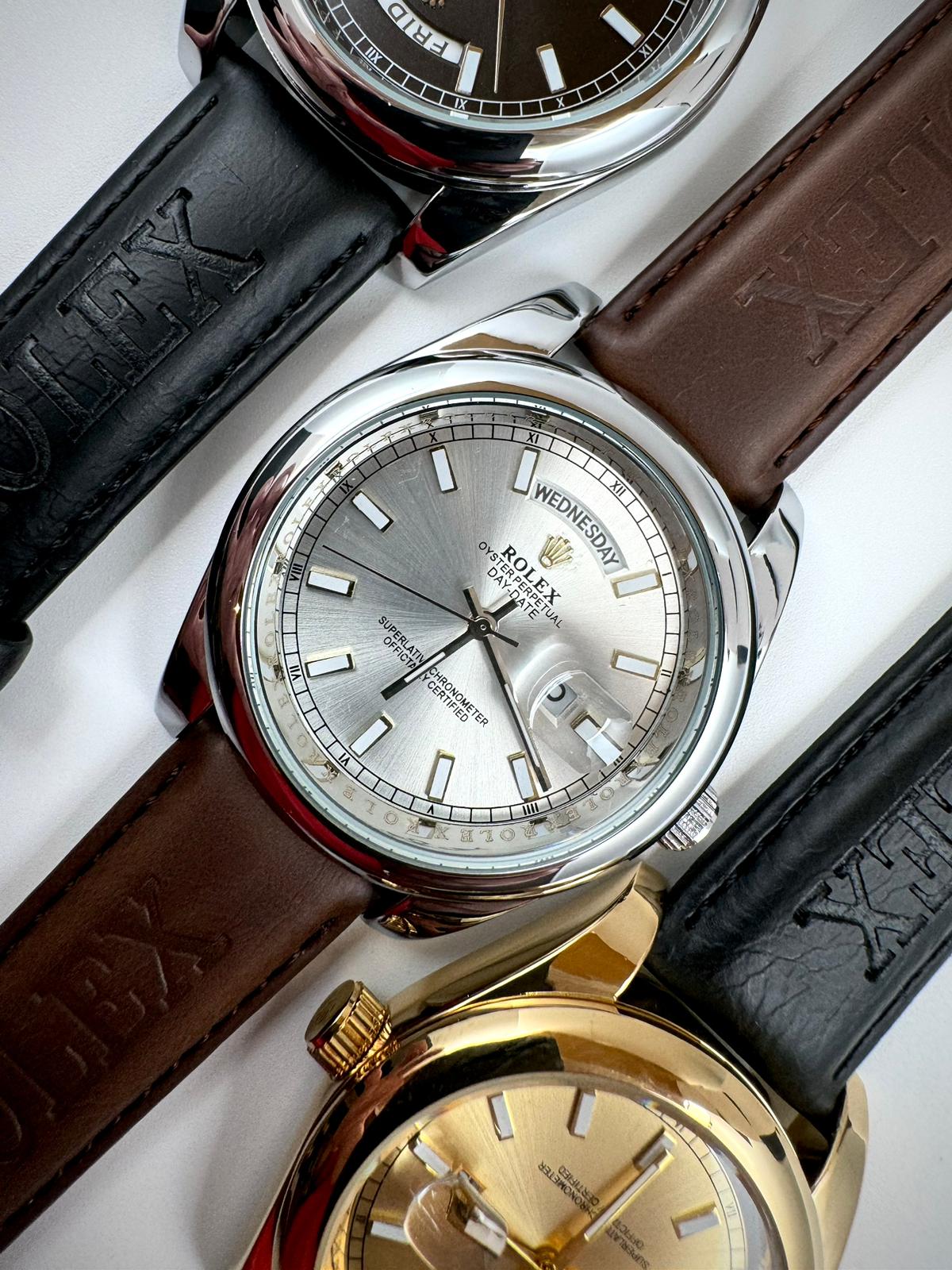 ROLEX CUERO DATE JUST DOBLE CALENDARIO