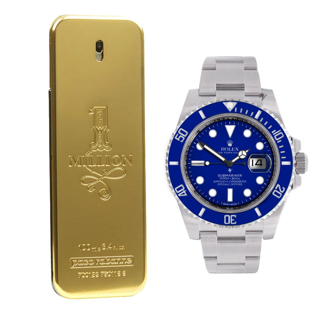 PERFUME ONE MNOILLION + ROLEX PLATA AZUL